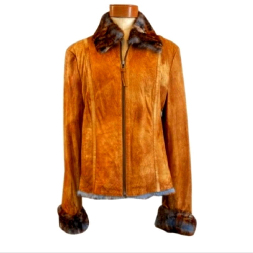 Brown Leather Genuine Fur Trim Jacket